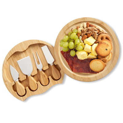 أدوات الجبن دائرية 21.8 × 4 سم لوح تقطيع جبن البامبو ومجموعة سكاكين